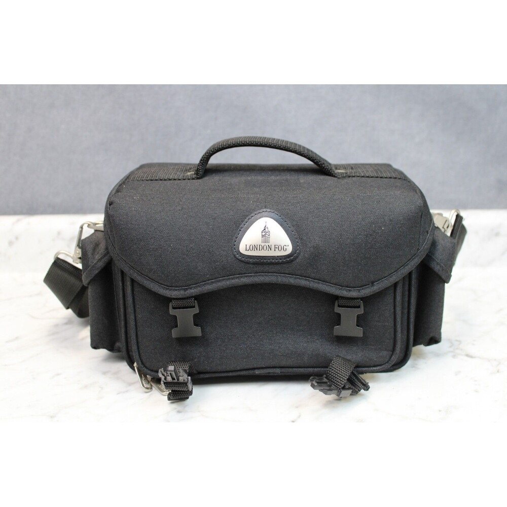 London Fog Black Padded Camera Bag Shoulder Carry Case with Dividers & Pockets